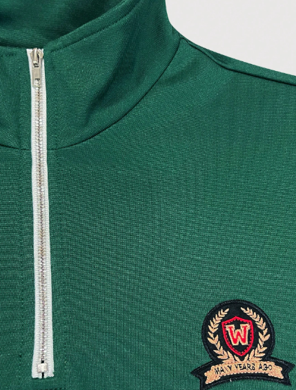 Men's Casual Loose Half Zipper Stand Collar Letter Graphic Drop Shoulder Sweatshirt